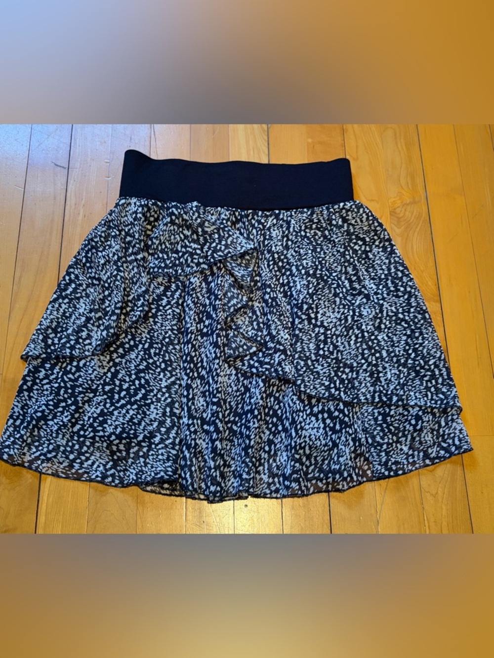 La Fée Maraboutée Black and White Ruffled A-Line Mini Skirt